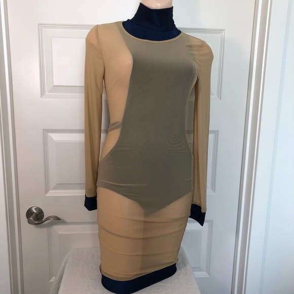 Navy Blue Swimsuit with  Long sleeve mesh coverup. - Picture 2 of 8